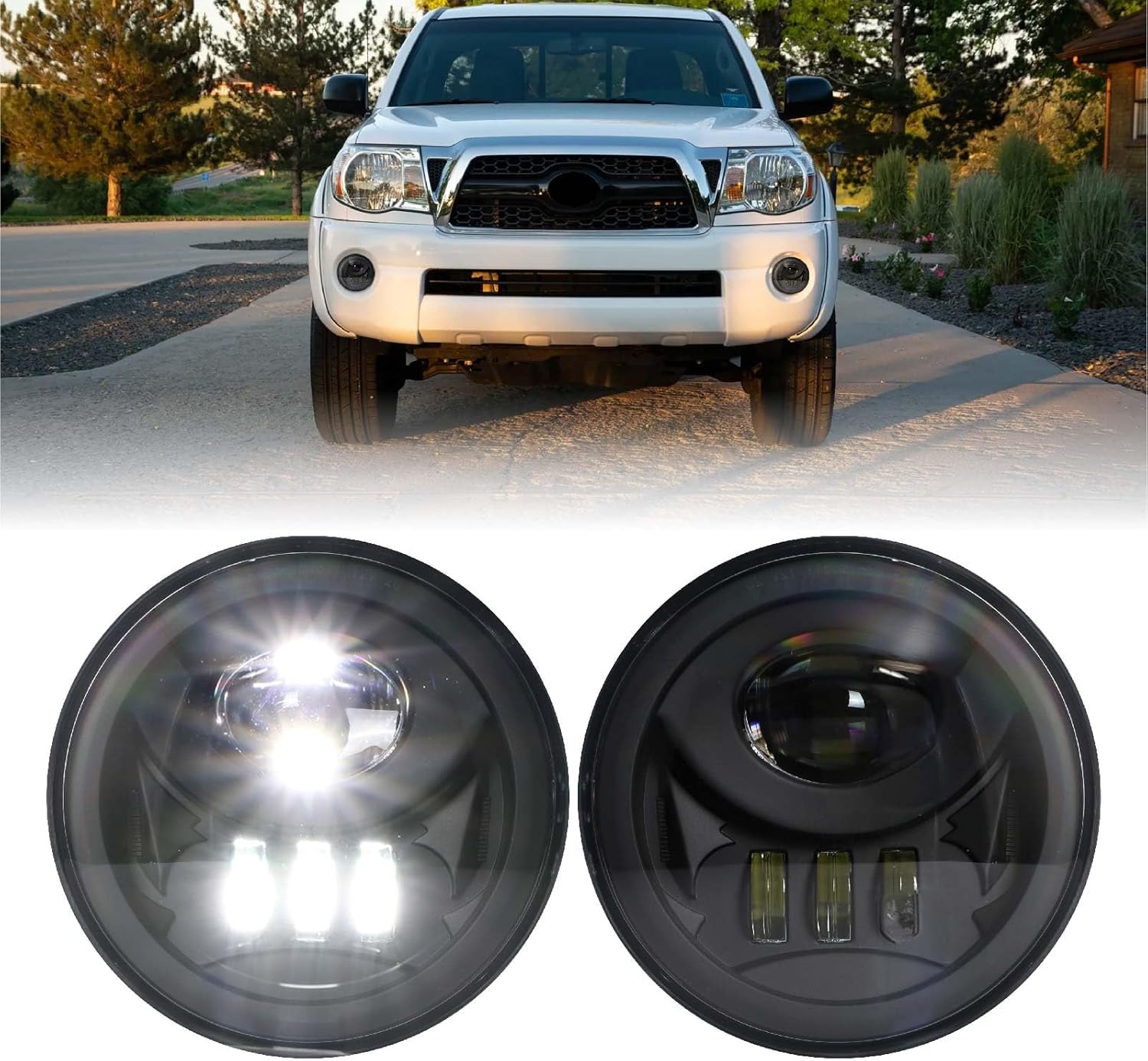 USR 05-11 Tacoma Truck Fog Light - Front Bumper Black Housing Projector LED Fogllight - Fog Lamp Assembly (Left + Right) Compatible with Toyota Tacoma 2005-2011, Tundra 2007-2013, Sequoia 2008-2015