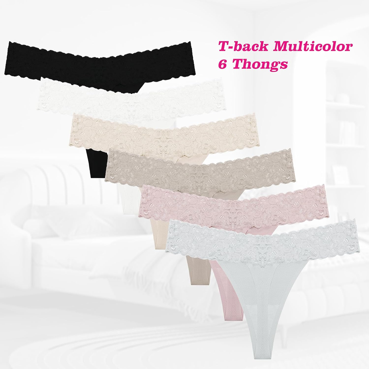 Jaywan Lace Thongs for Women Underwear Breathable Stretch Seamless Lace Thongs T Back Panties for Women 6 Pack S-XL : Clothing, Shoes & Jewelry