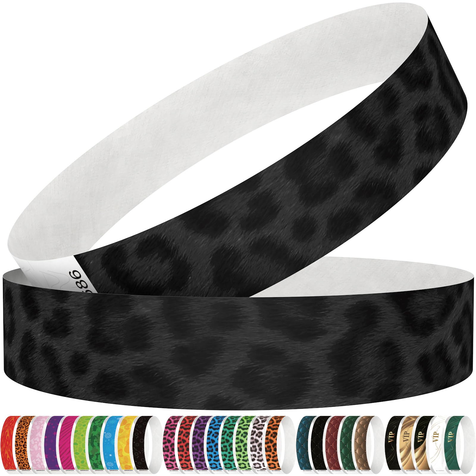 WM infinite Tyvek Wristbands for Events, Leopard Print 3/4" Paper Wristbands 250 Pack for Party, Grouped, Team Building and Identification (Leopard Black)