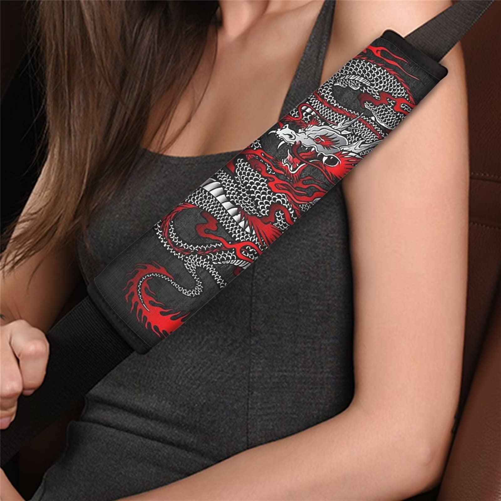 GAIREG Sicherheitsgurtbezug Damen - Grüner Drache Motiv, Weiche Gurtpolster