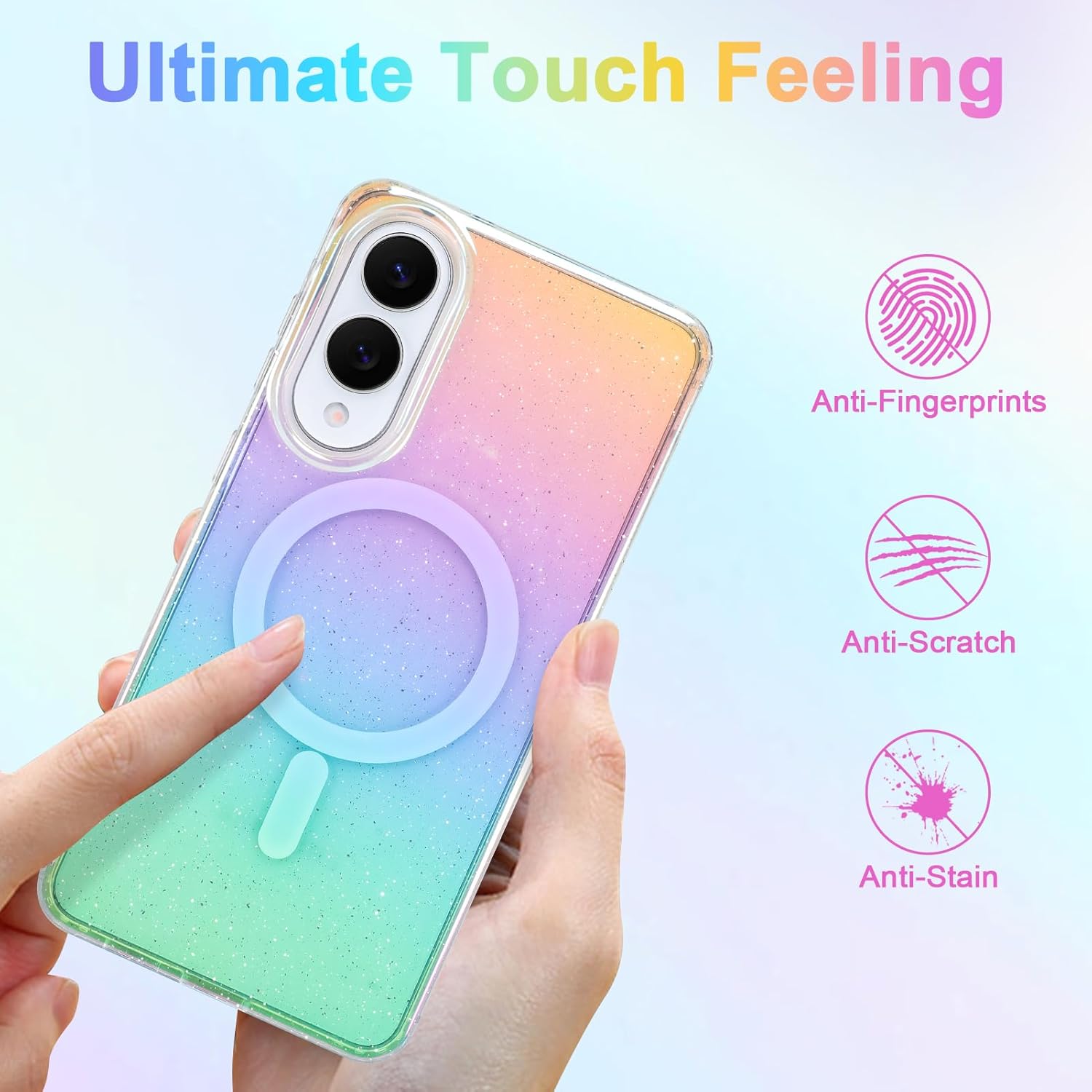 Glitter Case for Samsung Galaxy S25 Edge Case for Women Girls [ Compatible with Magsafe ] Clear Cute Girly Aesthetic Iridescent Rainbow Sparkly Bling Magnetic Phone Cover, Gradient Colors - Image 6