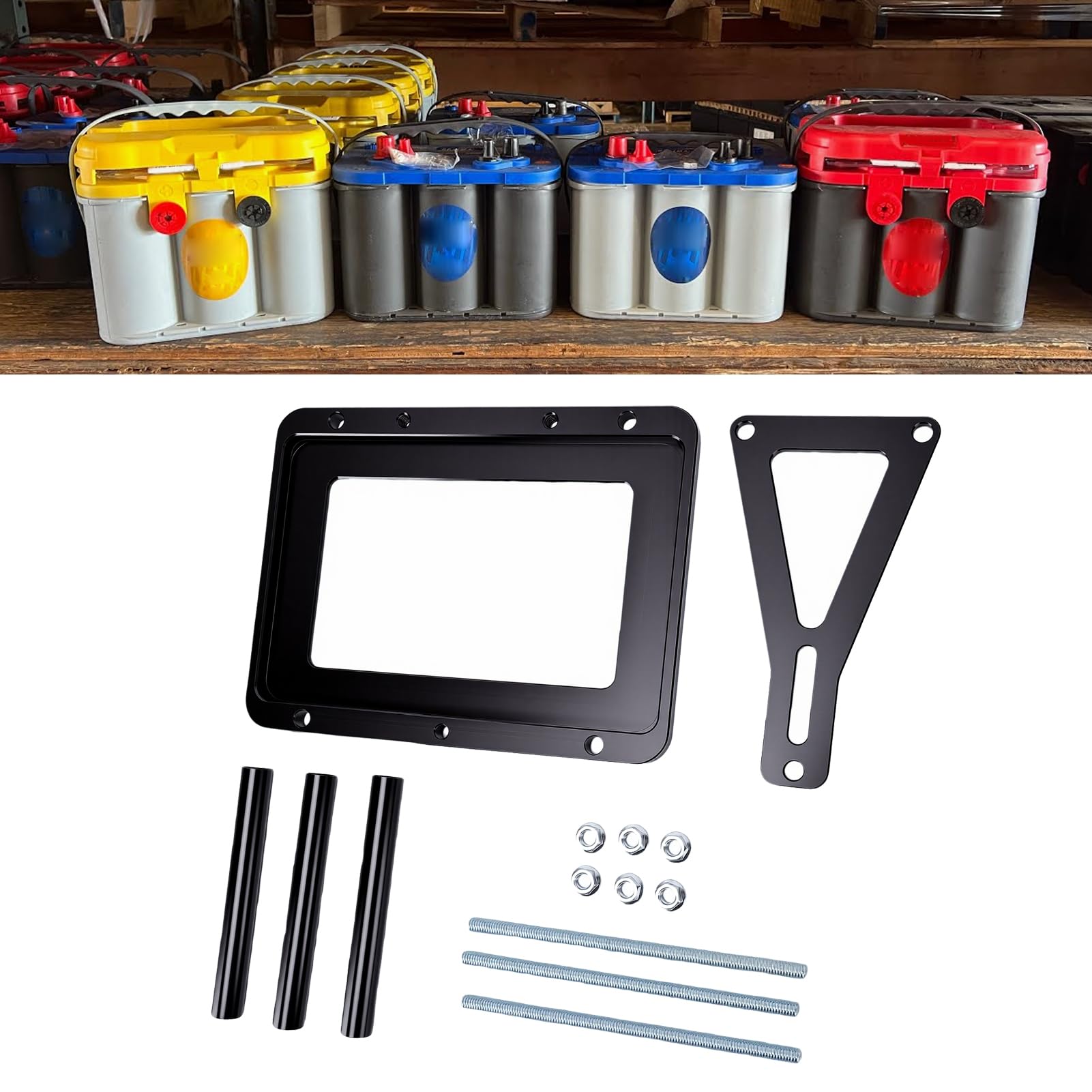 Yctze Batteriefach, Batteriehalterung, Kofferraumbatterie-Haltehalterung, Batteriehalterung aus Aluminiumlegierung mit Höhenverstellbarer Wärmeübertragung, Stoßfest