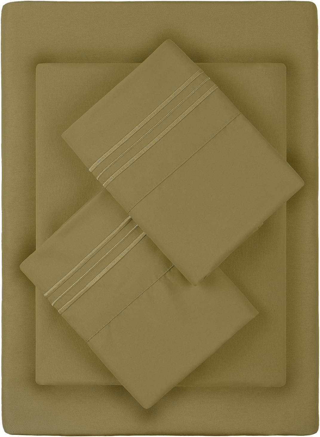 Bed Sheets Queen Sheet Set - 2 Pillow Cases, Flat and Deep Pocket Fitted Sheet - Extra Soft & Breathable - Queen Sheets - Bedding Sets Queen - Fade Resistant (Queen Size, Olive Green)