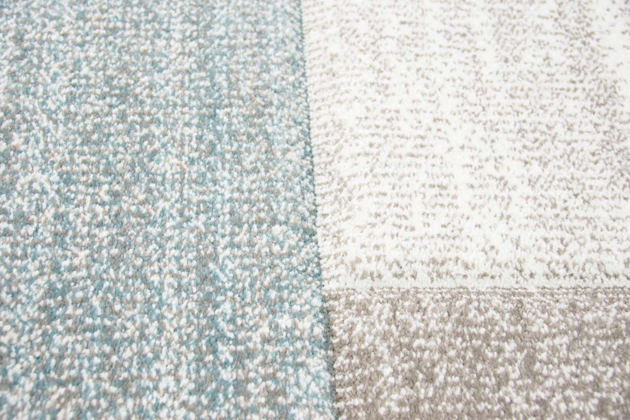 Traum Wohnzimmerteppich, moderner Diamantmuster-Teppich, niedriger Flor, Konturenschnitt, Pastellblau, Creme, Gelb, 120 x 170 cm