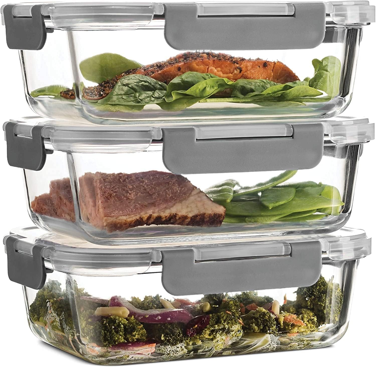 G2J BROTHERS 3 Piece Glass Meal Prep Containers, Food Storage Lunch ...