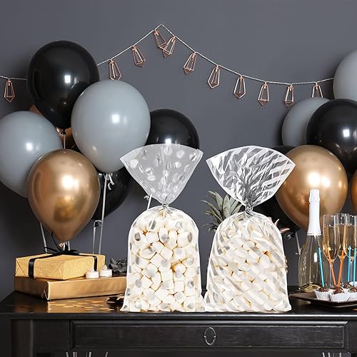 Miniatura 5 de Whaline 160 bolsas de celofán plateado con lazos torcidos, diseño de rayas onduladas, bolsas de plástico para golosinas, bolsas de dulces para