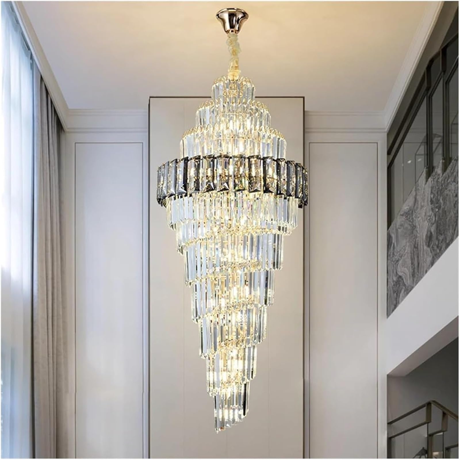 Duży wiszący kryształowy żyrandol, lampa wisząca w kształcie gałązki, idealna do willi, pustych i długich schodów dupleksowych, luksusowe oświetlenie hali wystawowej, kryształ 70 x wys. 180 cm, złoty