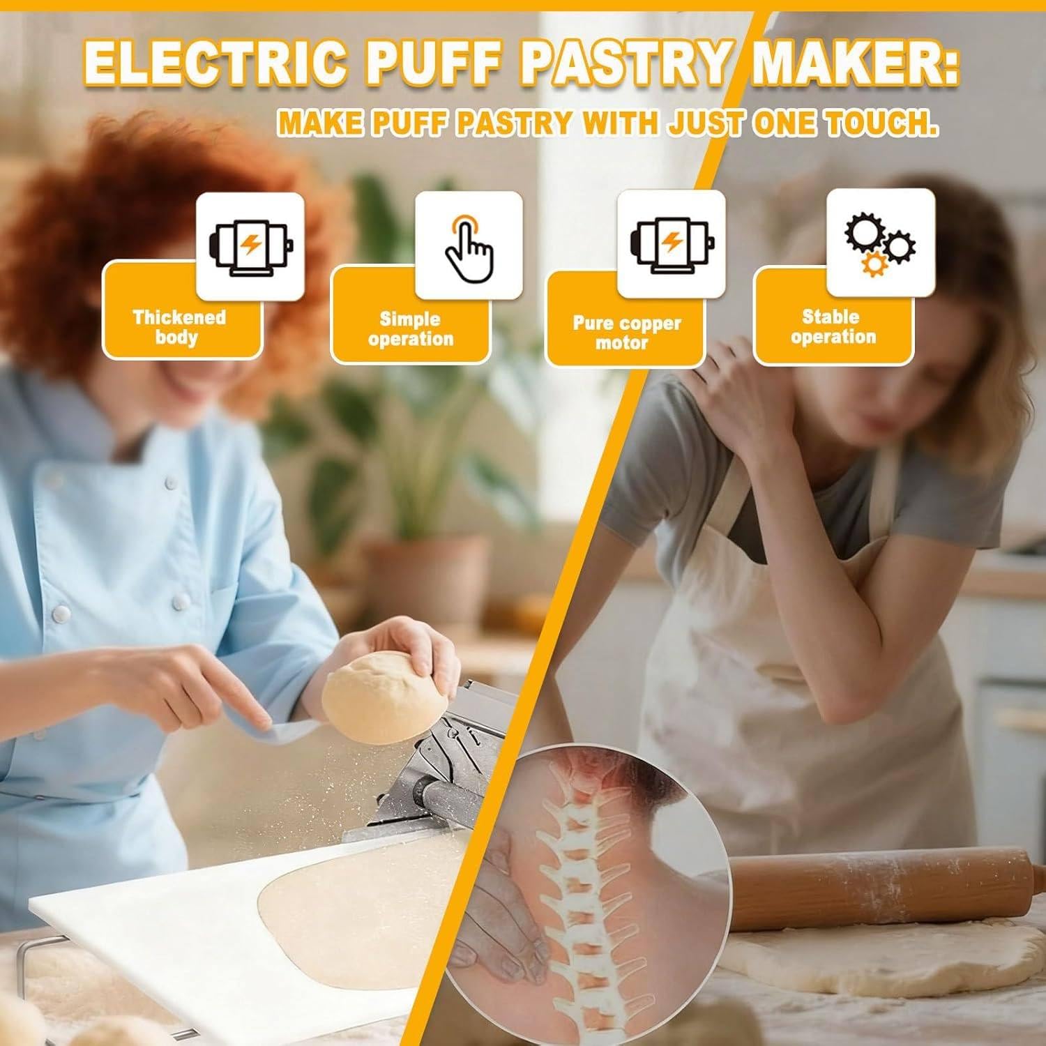 Laminadora de Masa eléctrica Plegable, laminadora de Pasta Plegable, laminadora Manual de Masa, laminadora de Masa eléctrica de Acero Inoxidable, para Uso doméstico y Comercial.