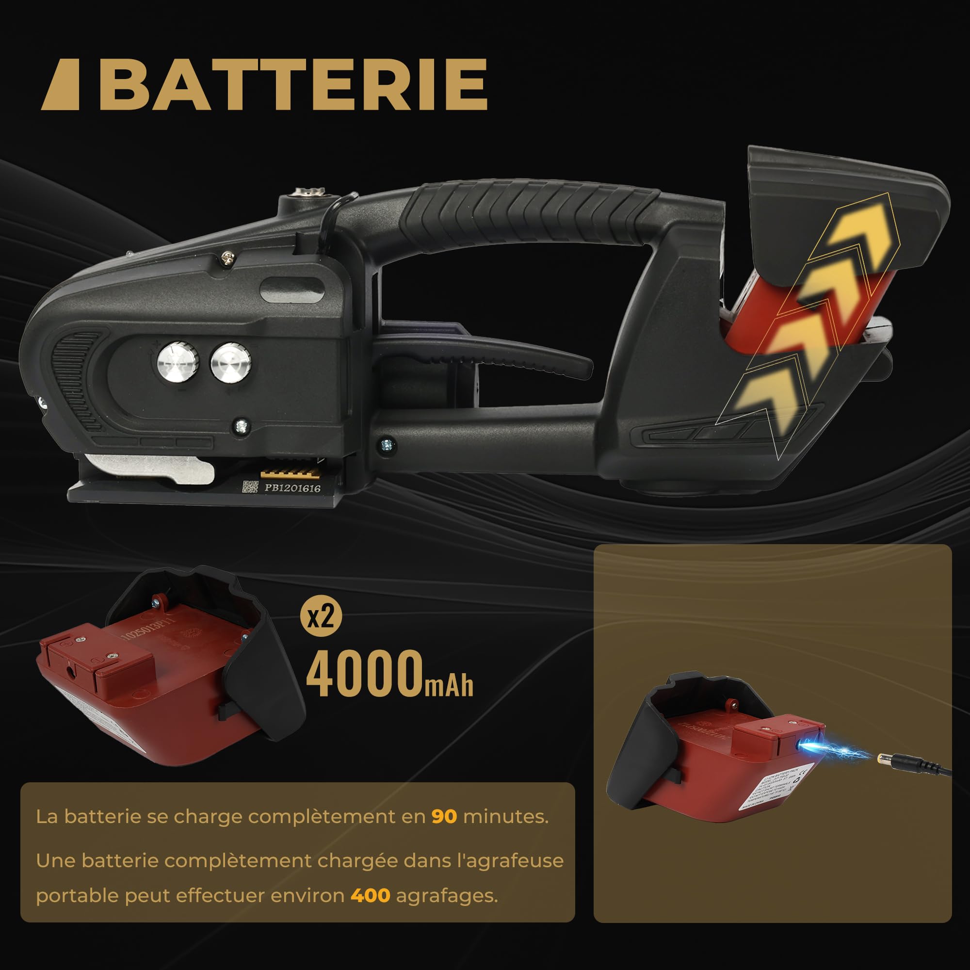 U.S. Solid Cercleuse Automatique Électrique Professionnelle 13-16mm - Machine de Cerclage pour Bandes PP/PET, 2 Batteries 4000mAh Rechargeables