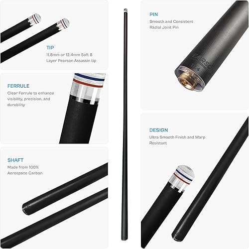 Miniatura 3 de PEARSON Carbon Clear 2 Shaft  29 Carbon Fiber Low Deflection Pool Cue Shaft with Clear Ferrule & American Assassin Tip  11.8mm or 12.4mm  Pro