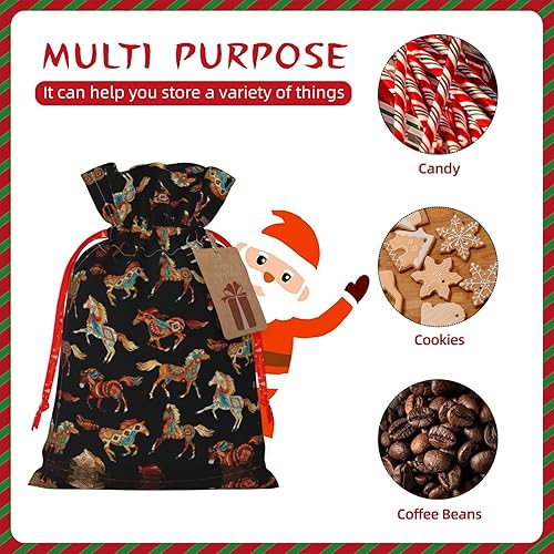 Miniatura 9 de Bolsas de regalo de Navidad con estampado de caballo marrón, bolsas de envoltura de regalo 4.7x6.9 bolsa de almacenamiento pequeña para fiesta de