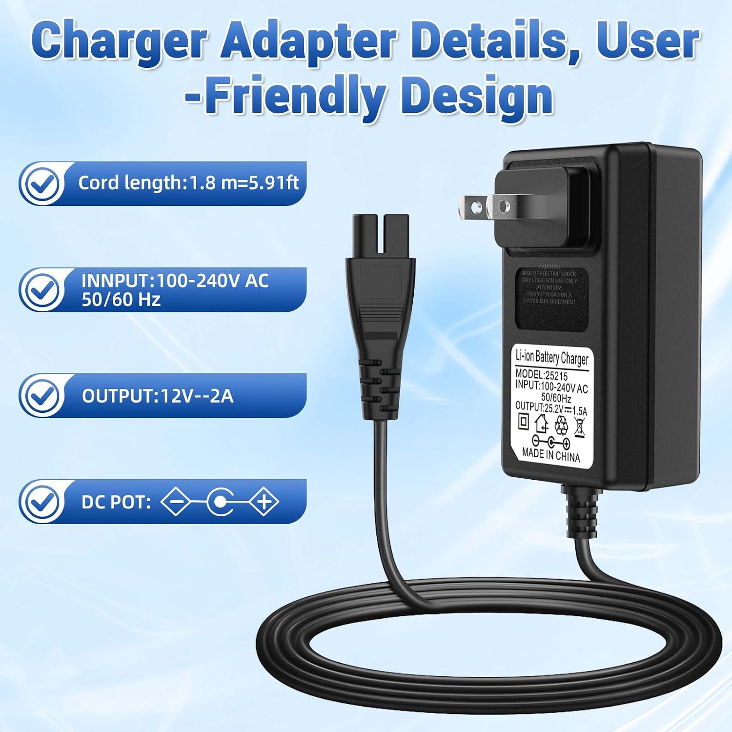 Shoulder and Neck Massager Charger Cord,12V Adapter Power Cord Charger Compatible for Zyllion,Nekteck,Comfier,Resteck,Viktop,Shiatsu Neck and Shoulder Massager