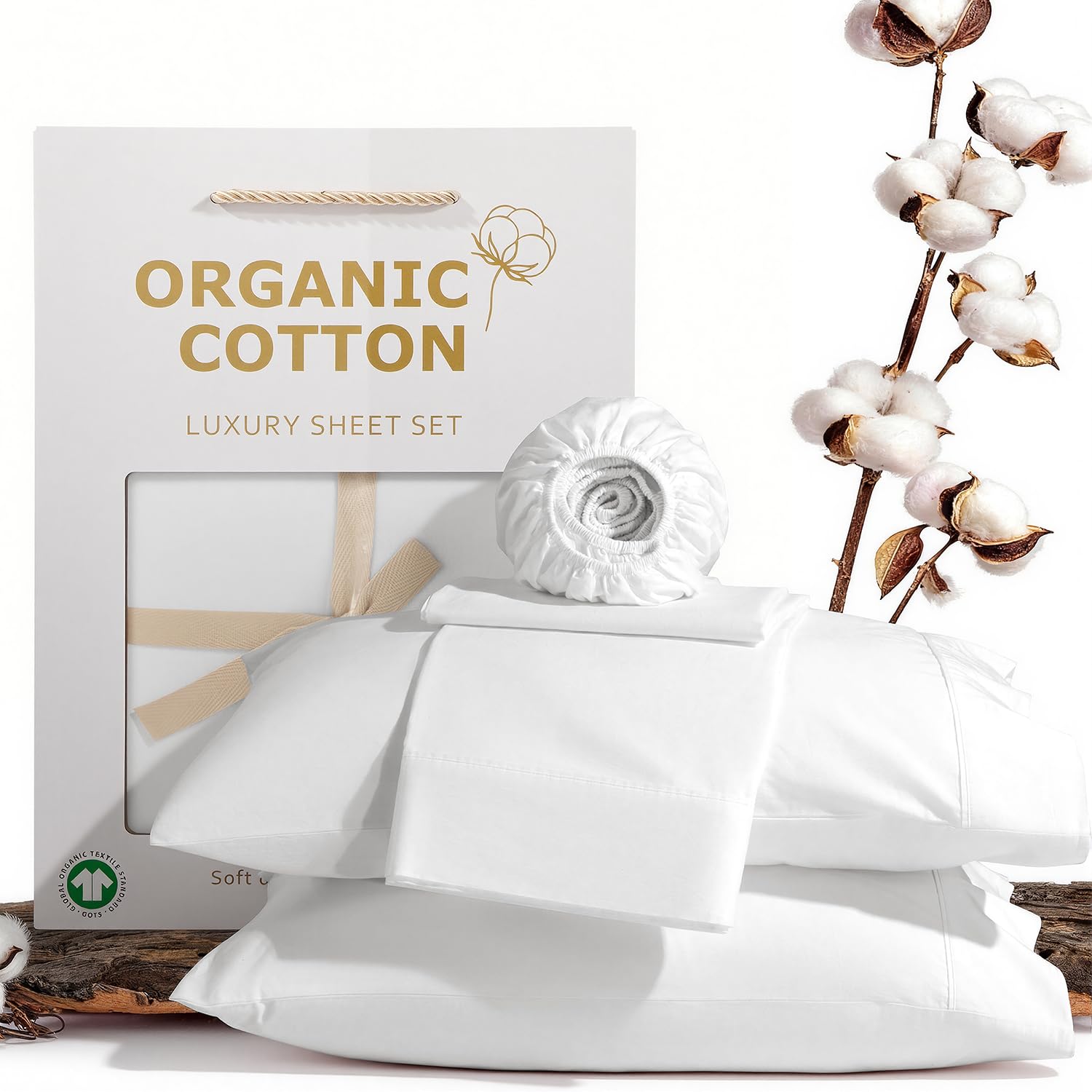 Photo 1 of SONORO KATE 100% Organic Cotton Sheets Set - 1000 High Thread Count, GOTS Certified Long Staple Cotton Bed Sheets, Soft, Breathable 5-Star Hotel Sheets, 16" Deep Pockets - 4 PC (White,Queen)