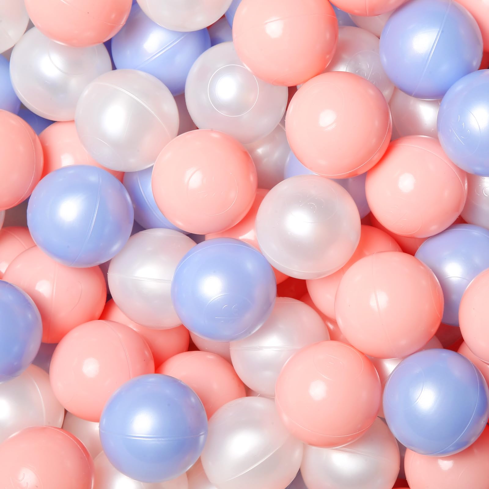 GOGOSOColorful Plastic Balls for Ball Pit - 100 Crush-Proof Ocean Balls for Toddlers and Kids, Safe and Phthalate-Free, Pearl Blue+ Pink+Pearl White