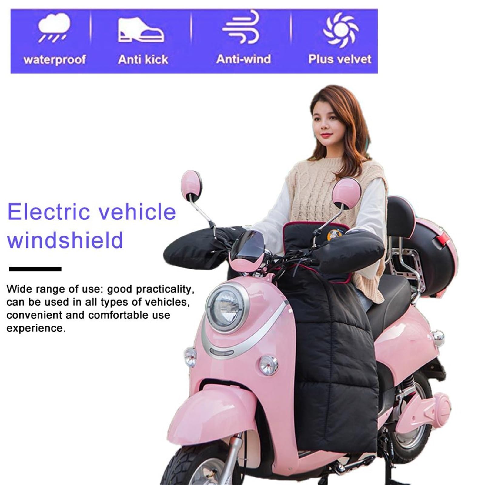 Scaldamuscoli per Moto Termico Copri Grembiule For Gamba Moto Con Manicotti Manubrio Nero Impermeabile Antivento Coperto Resistente Al Freddo Inverno Caldo Universale(C)