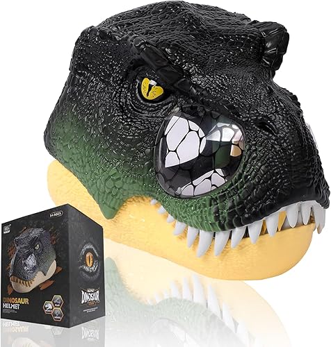 Miniatura 2 de nezababy Máscara de dinosaurio, máscara de dinosaurio con mandíbula móvil con ojos iluminados y sonidos LED, de plástico duro, máscaras de cosplay