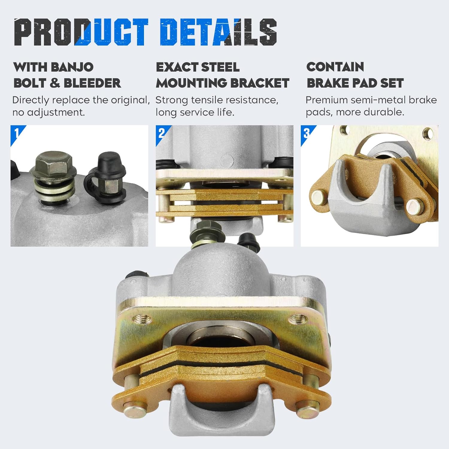 Rear Brake Calipers & Pads Fit for Polaris Ranger Crew 570/570-4 Full-Size 2014-2021, Ranger 900 XP 2013-2018, Ranger 800/800 XP 2010-2014 for 1911373 1911374 1912136 ATV Brakes - 2 Pcs