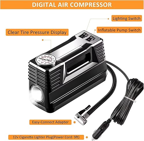 Miniatura 2 de AUTODECO Kit de asistencia de emergencia para automóvil con compresor de aire portátil, cables de puente, martillo de seguridad, todo en uno, juego