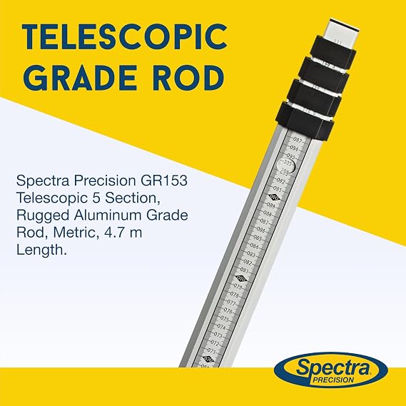 Spectra Precision GR153 Telescopic 5 Section, Rugged Aluminum Grade Rod, Metric, 4.7 m Length