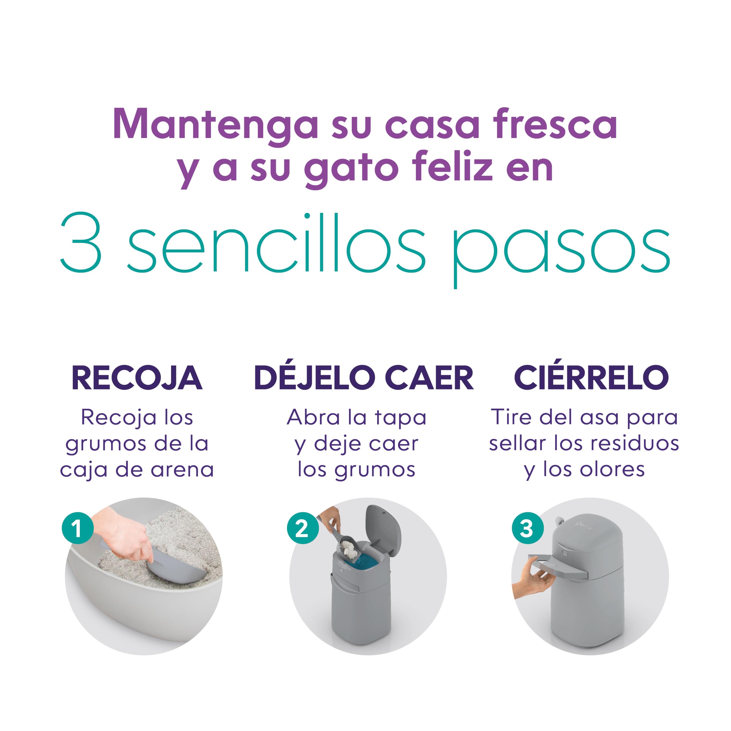 Litter Genie Easy Roll Pail, Sistema de eliminación de Arena para Gatos, Control de olores definitivo, Limpieza sin Esfuerzo, Incluye 1 Recambio con 12 Bolsas (3 Meses)