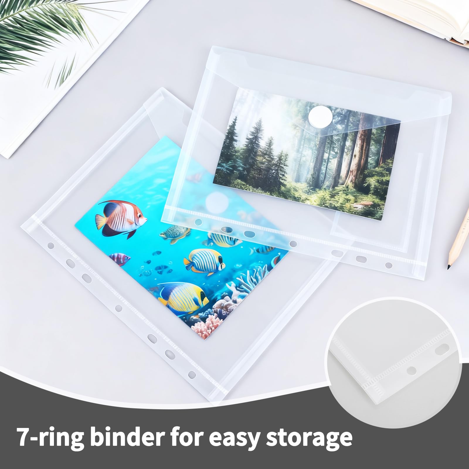 VOSSOT 10 PCS Portadocumentos A5 con Etiqueta, Carpeta A5 Transparente de Plástico PP Impermeable, Fundas de Plástico a5 con 7 Agujeros, Sobres de Plásticos Pequeños para Oficina, Escuela y Hogar