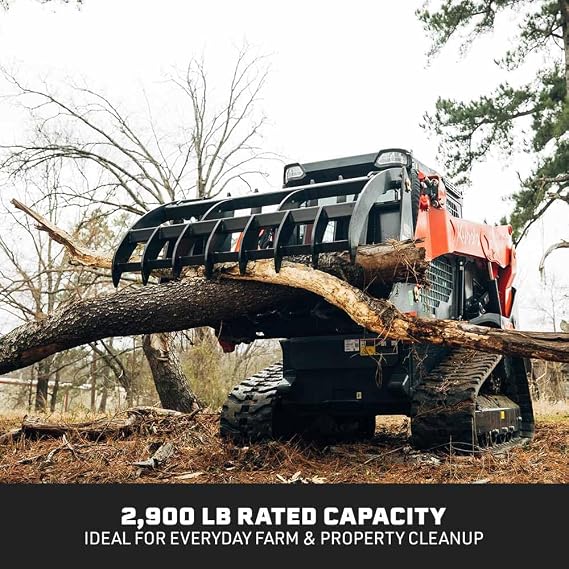 Titan Attachments 60 Root Grapple Rake, Universal Skid Steer Mount, Wide Clamshell, Twin 3,000 PSI Cylinders, 2,900 LB Rated, Landscaping & Land Clearing