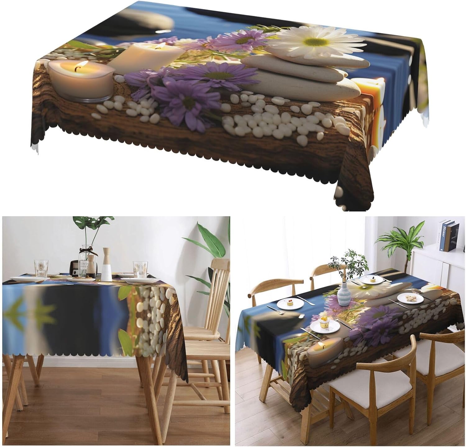 Massage Stones With Daisy Table Cloth For Rectangle Tables 54x72 Inch