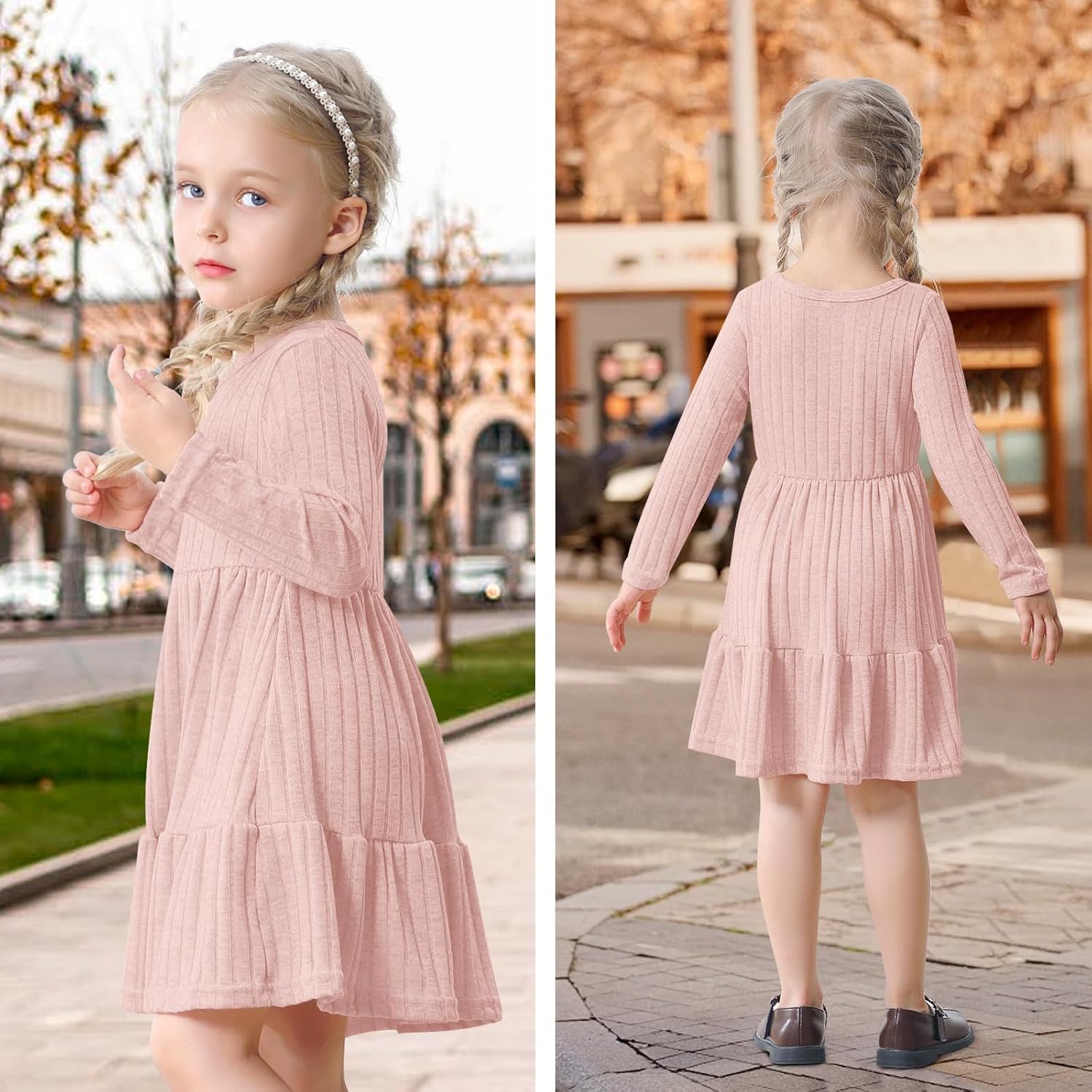 Toddler Baby Girl Long Sleeve Dress Girls Knit Sweater Dresses Tiered Kids Swing Holiday Clothes Fall Winter - Image 2