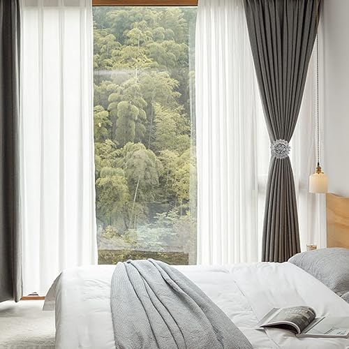 Miniatura 7 de Alzapaños de cortina decorativos de cristal, paquete de 6 alzapaños magnéticos, alzapaños de cortina de flores de cristal con cuerda de alambre de