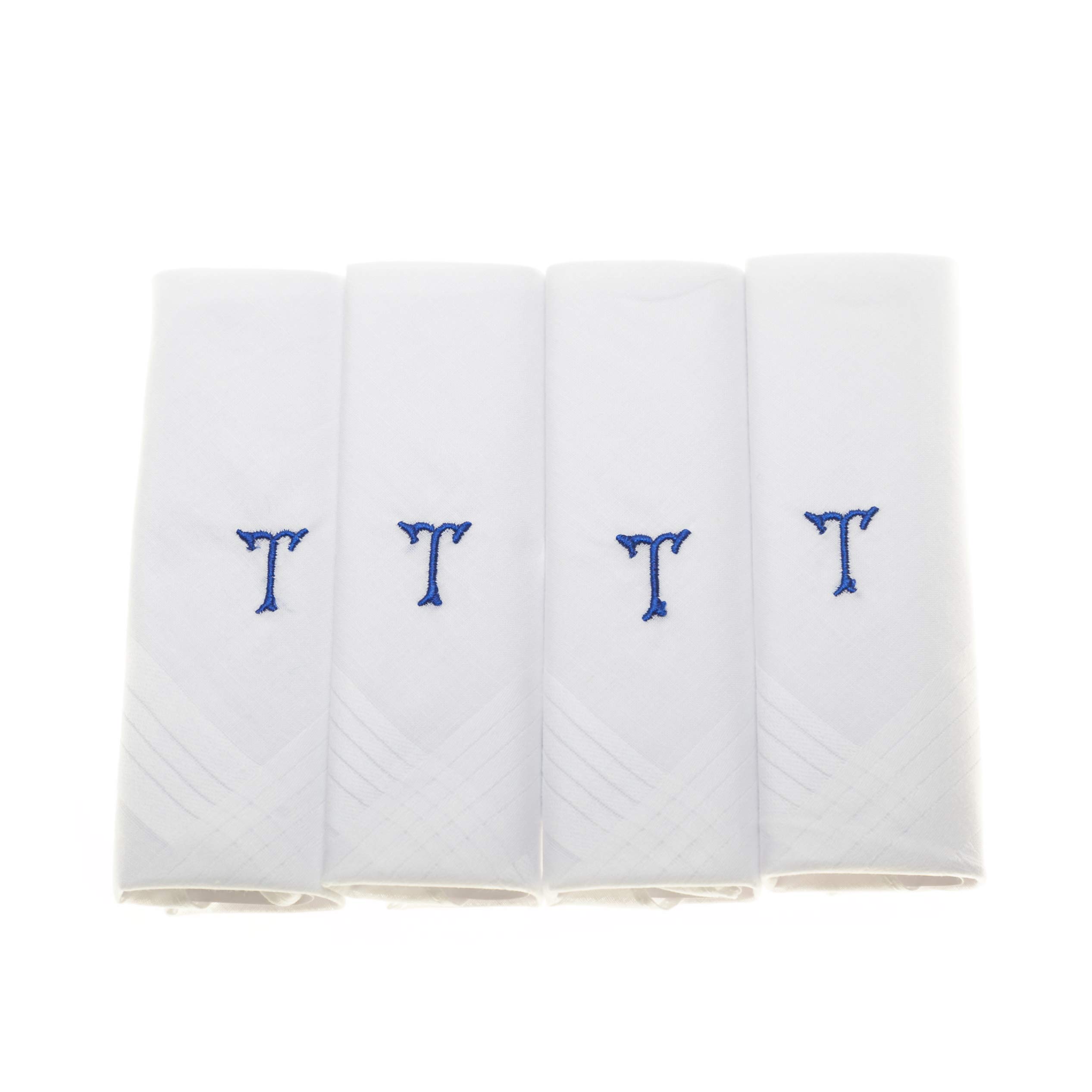 Surf The Shop Men's Letter T Initial Handkerchiefs 100% Cotton Cellophane 4 Pack Hankies Letter Silver (4 Pack, )
