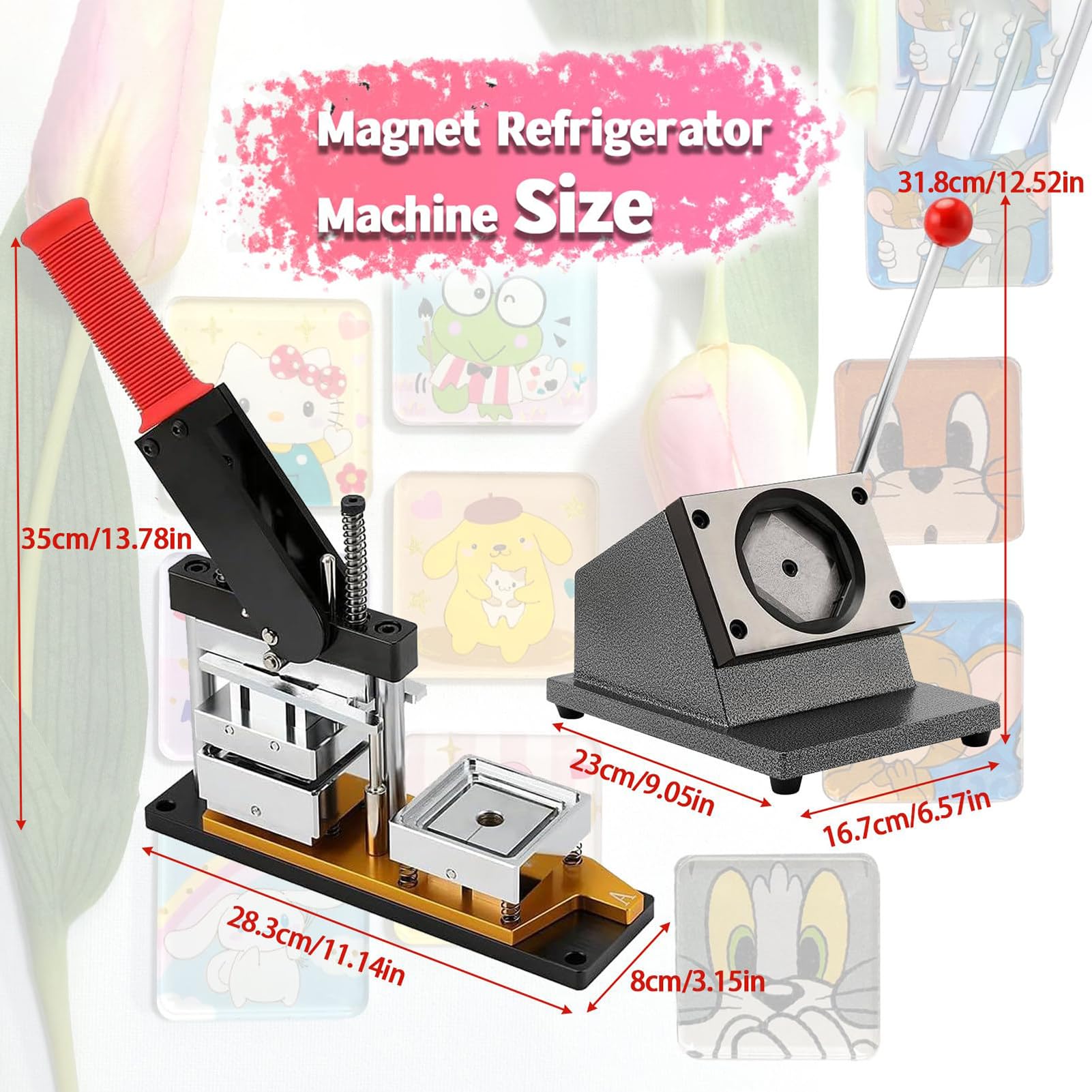 Magnetyczna prasa guzikowa, maszyna do robienia szpilek do lodówki, zestaw DIY 50 x 50 mm z 100 materiałami, trwała maszyna stalowa, idealny prezent rzemieślniczy