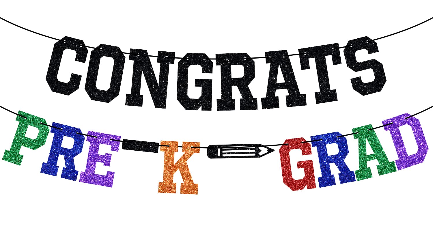 Glitter Congrats Pre-k Grad Banner, Class of 2026, Next Stop Kindergarten, Congrats Grad for Child's Graduation Party Decoration Supplies, Multicolor