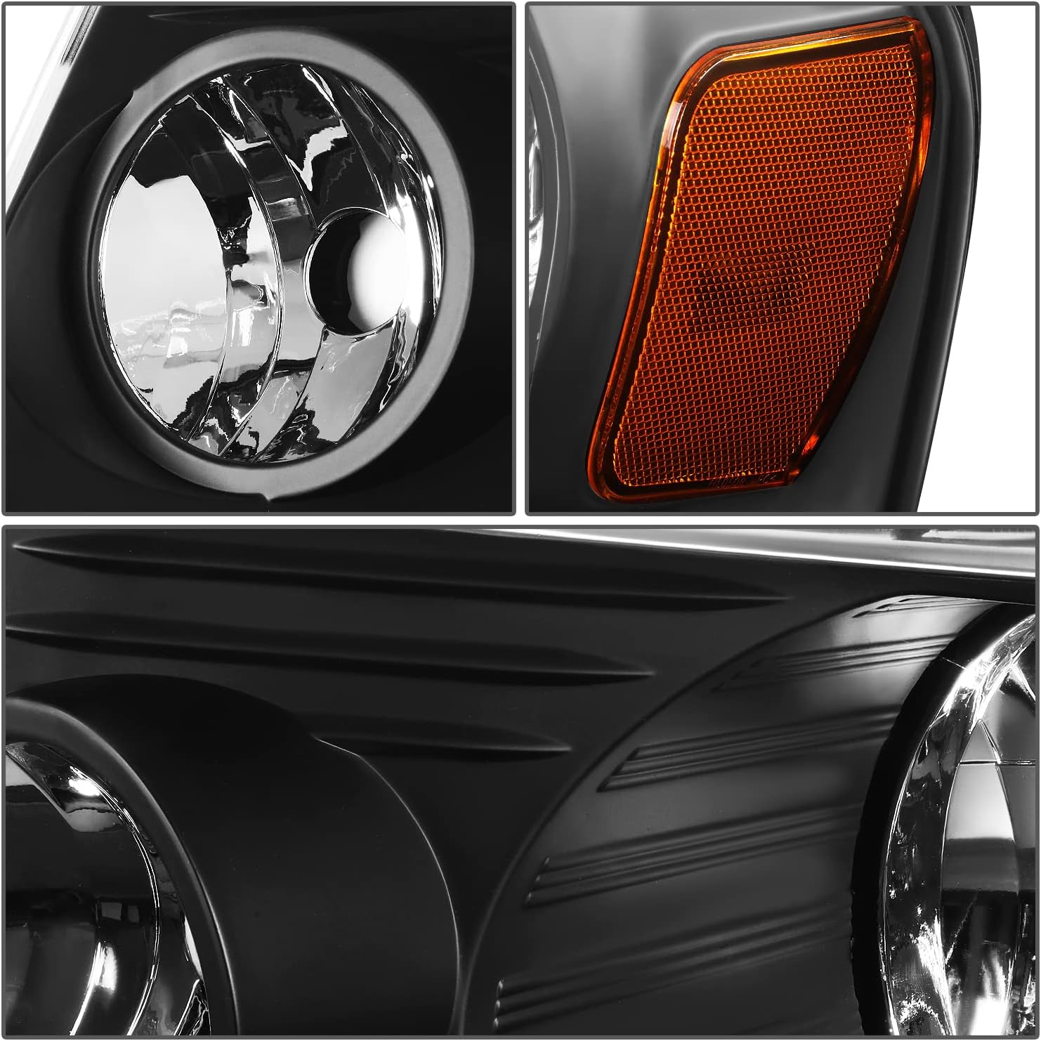 DNA MOTORING HL-OH-F15004-BK-AM Pair of Reflector Beam OE Style Headlights Compatible with F150 2004-2008 / Mark LT 2006-2008,Black Amber Reflector