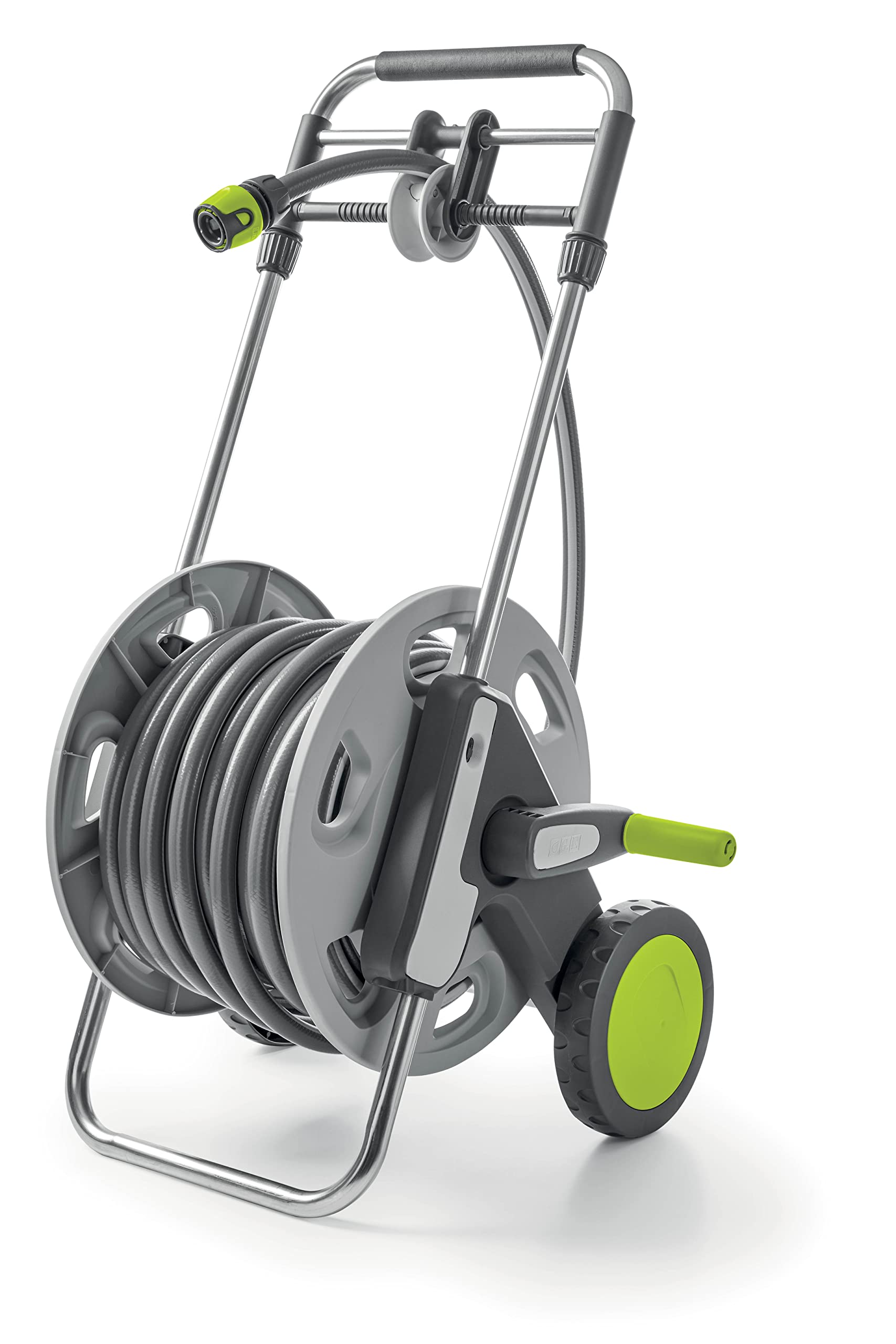 G.F. SRL, CONCEPT EASY GUIDE, carrello avvolgitubo in plastica e metallo, con SISTEMA GUIDA-TUBO, 30 m di tubo per l'irrigazione Ø 5/8", pistola multigetto e raccordi. Prodotto in Italia.
