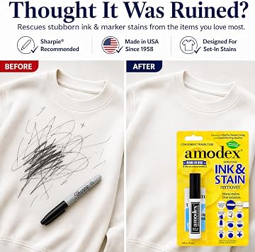 Amodex Ink & Stain Remover Traveler 0.5oz Bottle with Built-in Brush