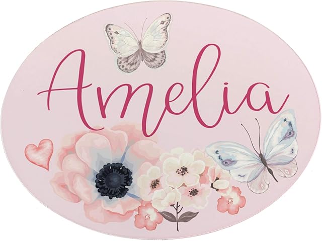 Personalised Kids Bedroom Metal DOOR Plaque Sign, Butterfly Floral gifts for the home