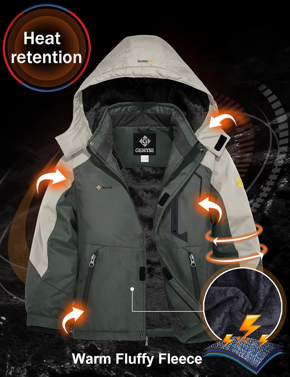 GEMYSE Boy's Waterproof Ski Snow Jacket Hooded Fleece Windproof Winter Jacket : Clothing, Shoes & Jewelry