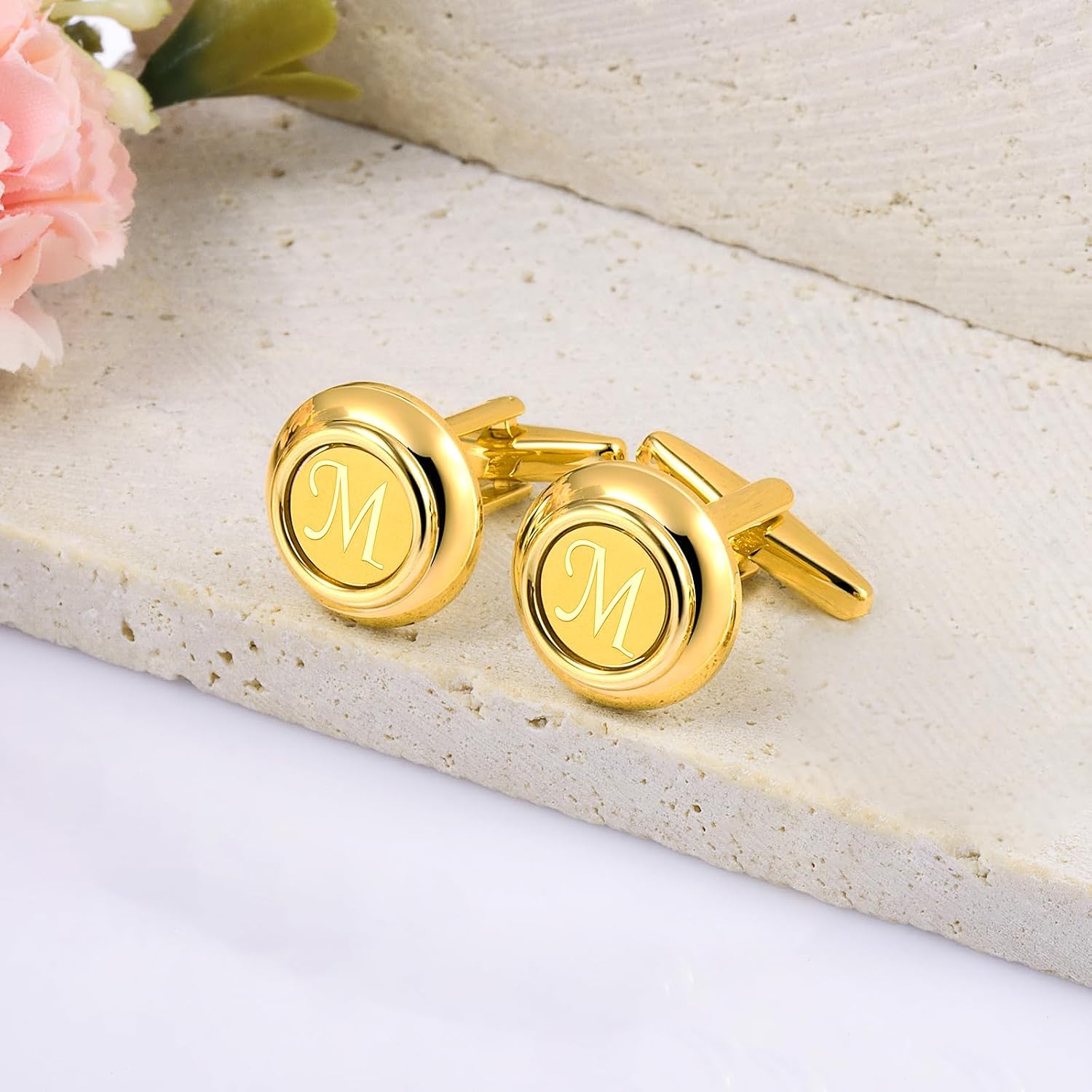HAWSON 2 inch Tie Clips and Cufflinks Sets for Men A-Z Gold Engraved Letter Cufflinks and Tie Clips Sets for Formal Business Wedding