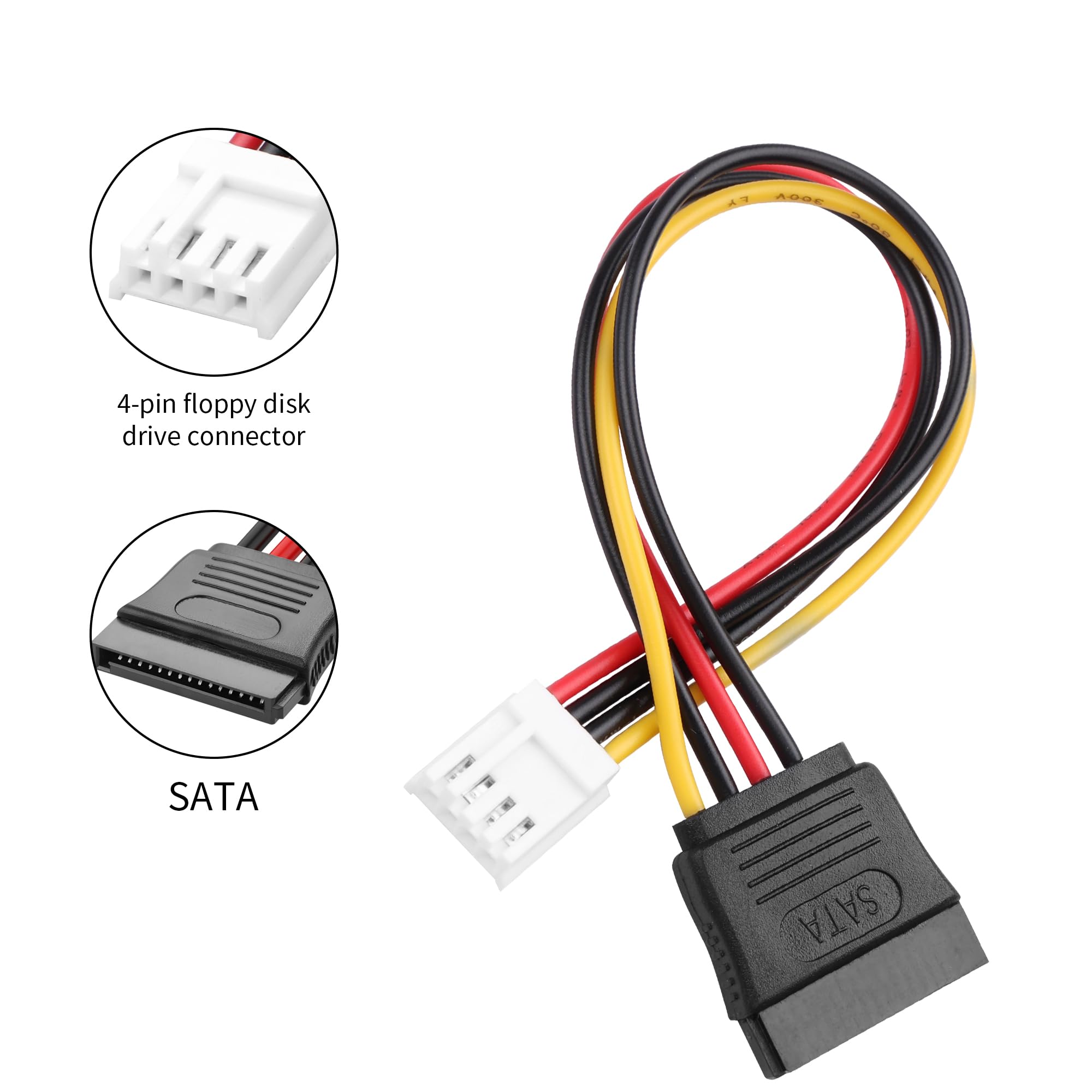 YAODHAOD 4-pinowy adapter Floppy na SATA 15 pinów 18 CM 3PCS, kabel zasilający do złącza zasilania Floppy do gniazda SATA, kabel zasilający IDE do Fujitsu D3003/Gigabyte GA-H110TN, zasilacz PC adapter