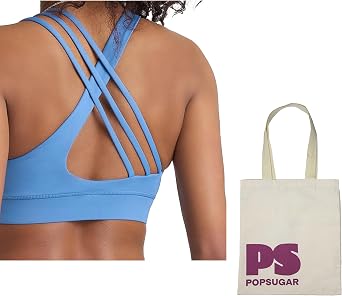 POPSUGAR PS Strappy Sports Bra for Women, Criss-Cross Back Padded Yoga Bra Workout Tops - Medium Support & Removable Cups