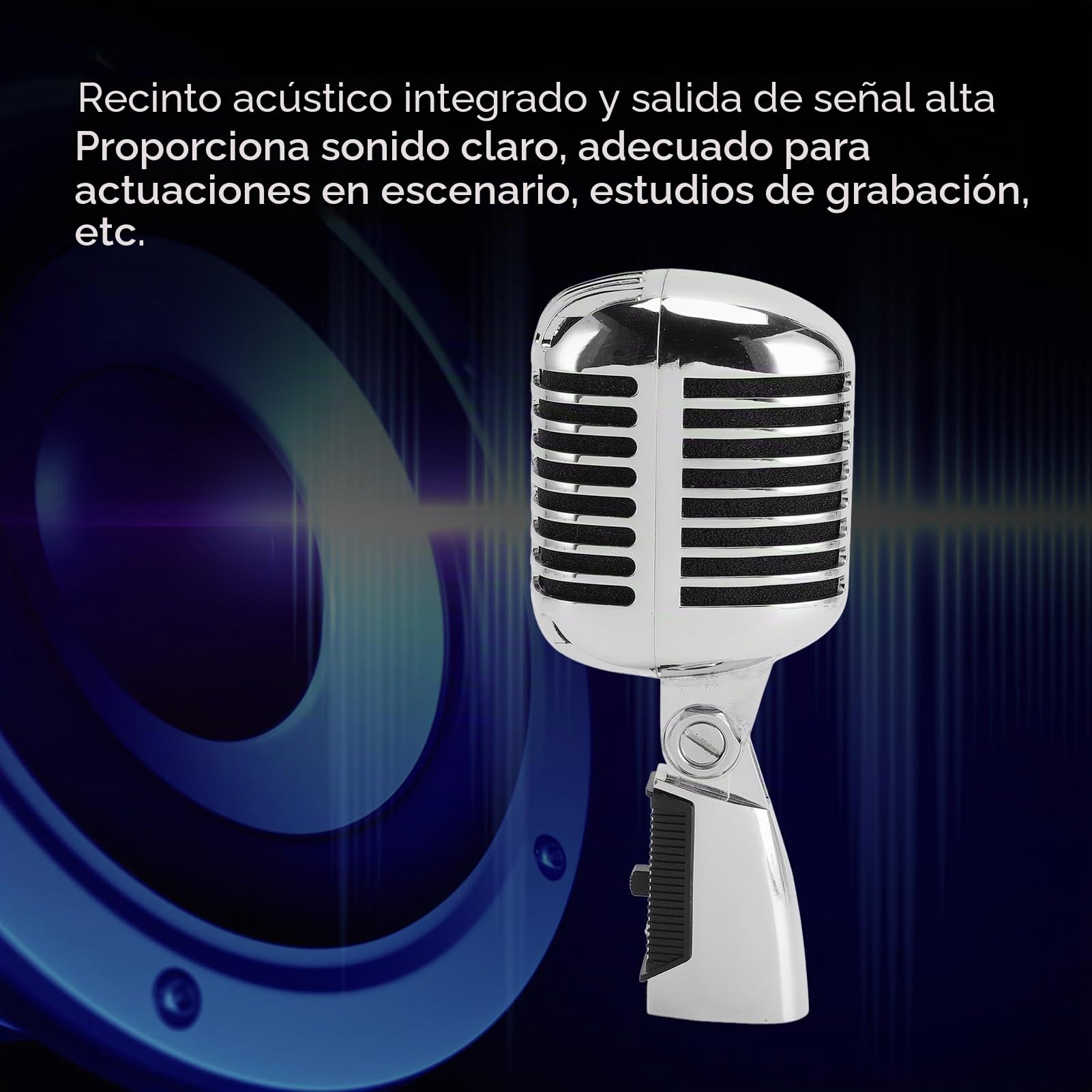Micrófono Vintage, Micrófono Profesional para Cantar, Estante Giratorio Autotensor de Aleación de Zinc, Micrófono Vocal Dinámico Retro (Silver)