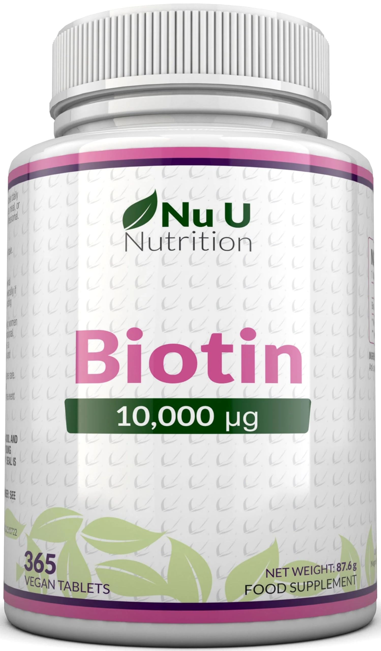 Biotin Hair Growth Supplement - 365 Tablets (Full Year Supply) - Biotin 10,000mcg by Nu U Nutrition