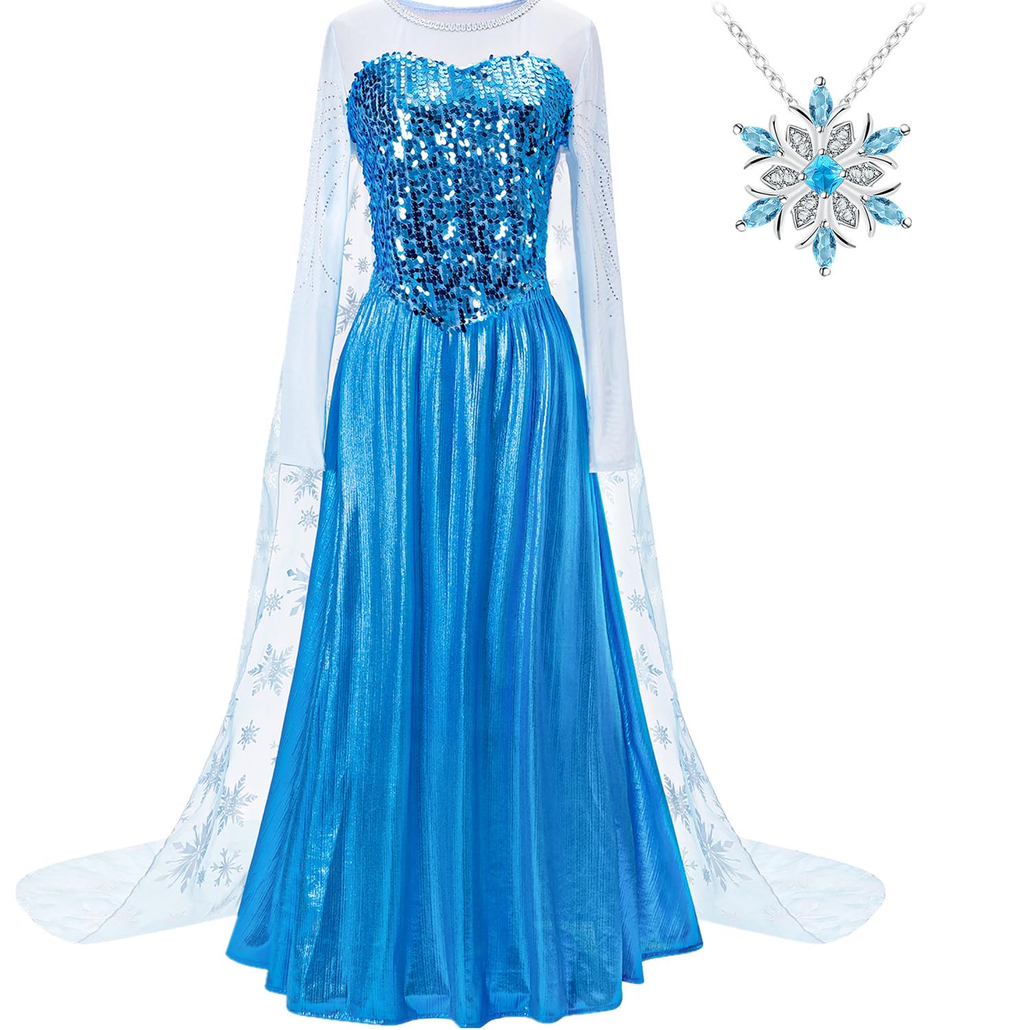 Biutiufiu Women’s Elegant Snow Queen Princess Dress up Cosplay Birthday Costume Xmas Party Gown Fairy Fancy Dress Halloween (X-Large,Blue)