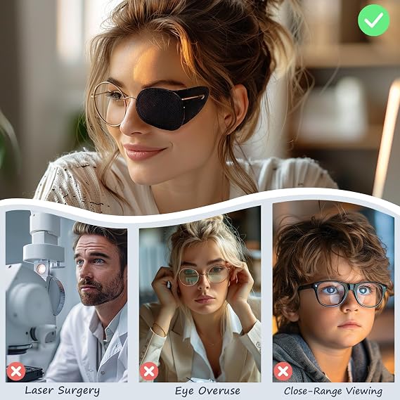 Eye Patches for Glasses Left & Right Black Patches for Amblyopia, Strabismus, Lazy Eye Treatment & Post-Surgery Recovery(6 Pack)