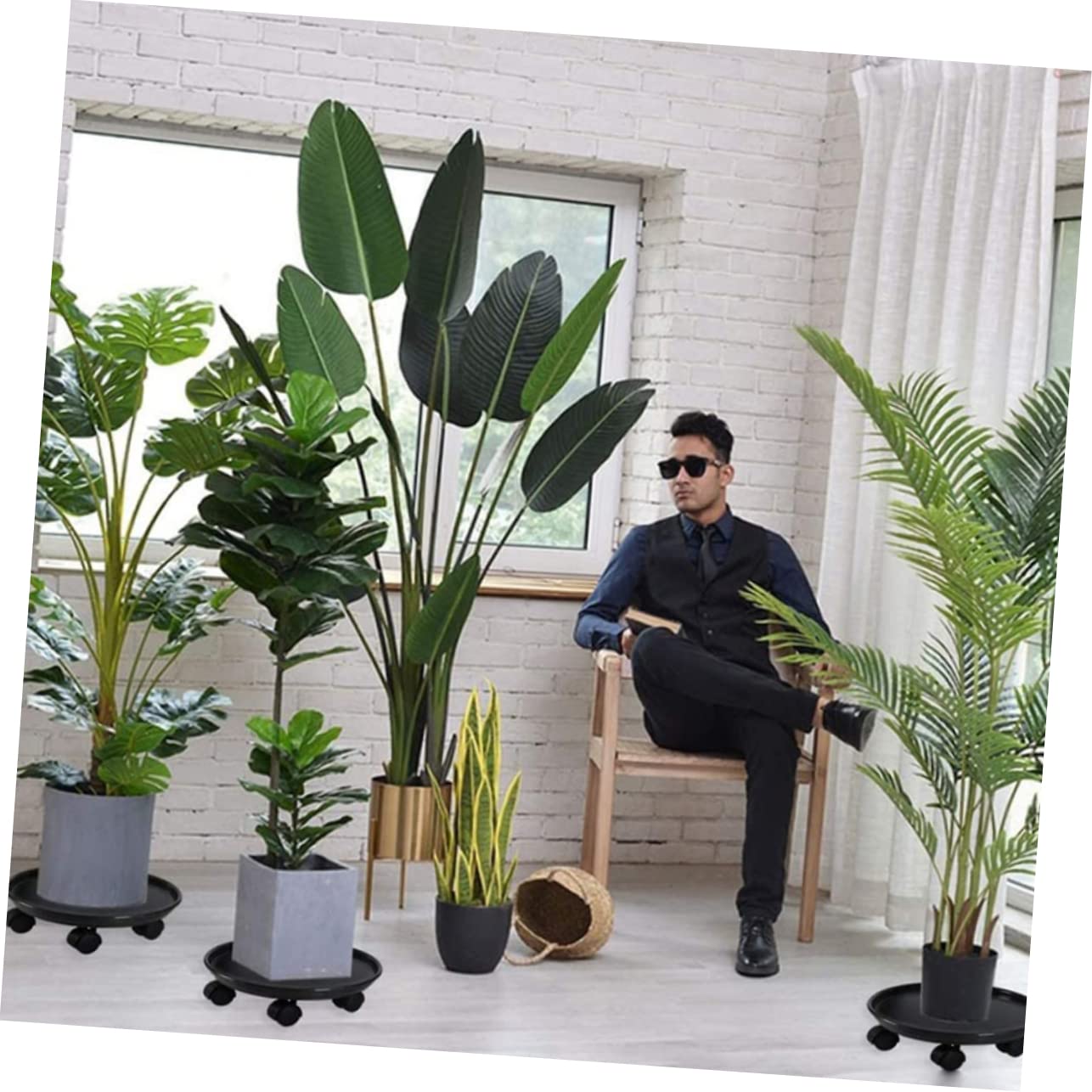 Lot De 2 Supports De Plantes En Bois Avec Roulettes Verrouillables - Chariot Robuste 30cm