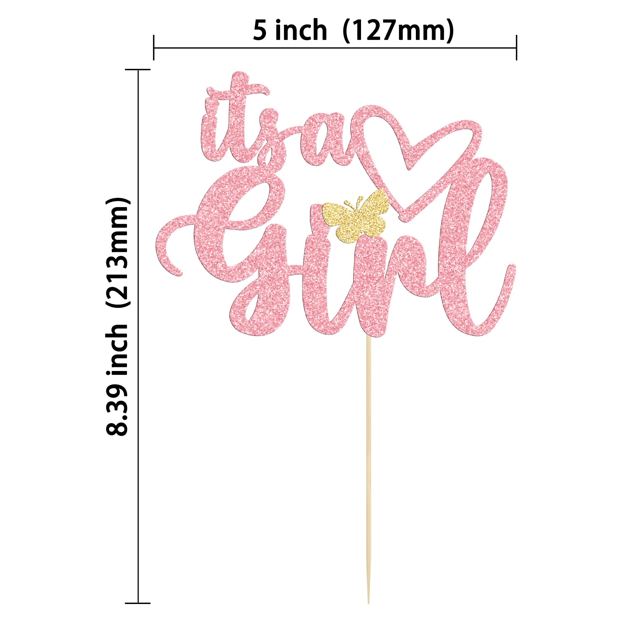 It's a girl, decorazione per torta per baby shower, glitter rosa