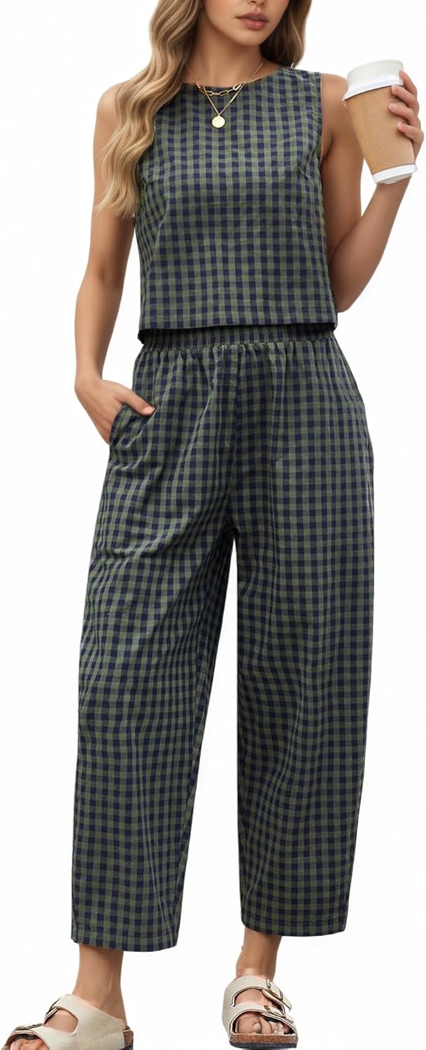 2 Piece Sets For Women 2025 Summer Matching Wide Leg Crop Pants Outfits Travel Vacation Beach Lounge Sets