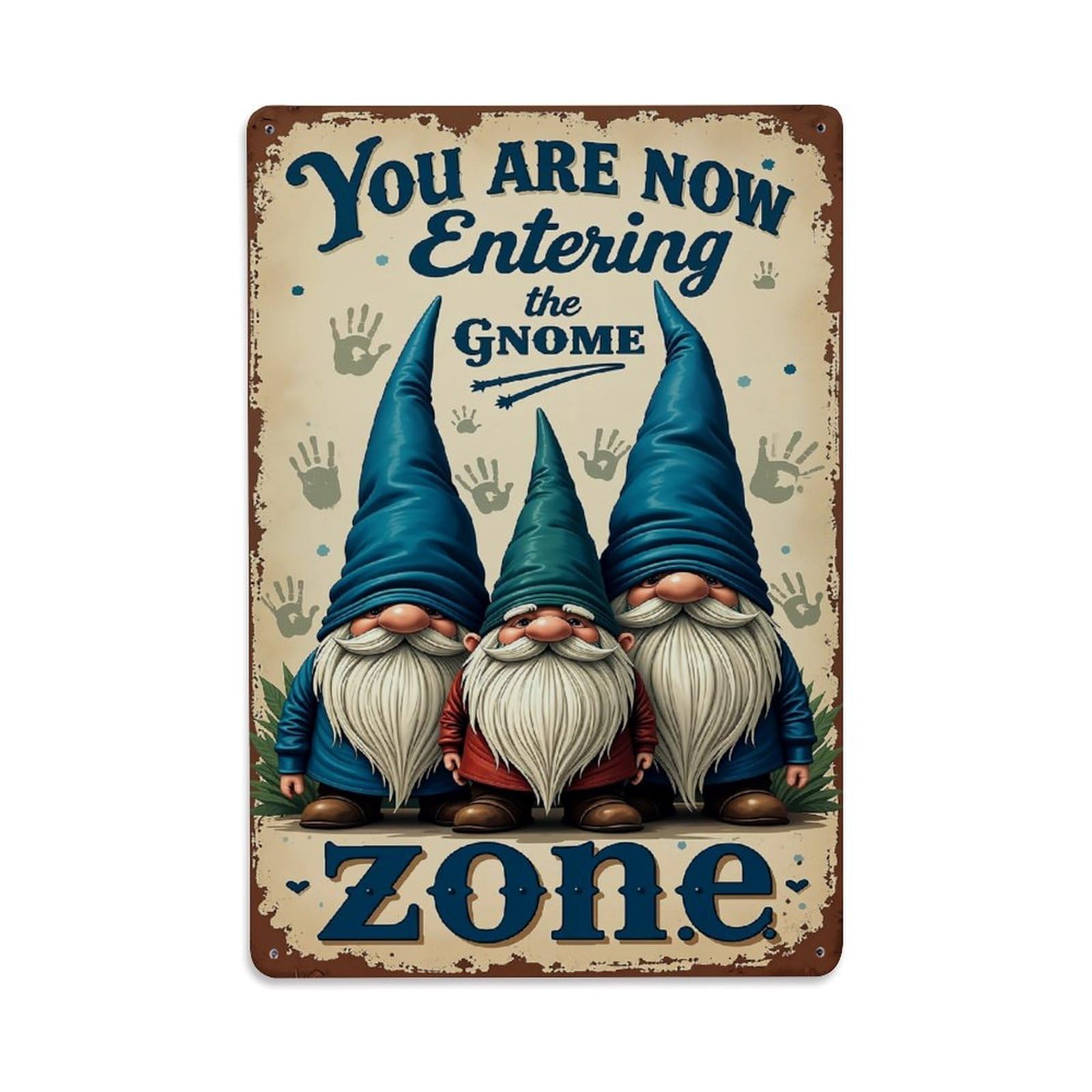 Nestemfo Vintage Three Gnomes With Blue Hats Tin Sign Metal Sign, Living Room,Bar, Home, Bedroom Wall Decor,Retro Metal Poster 8X12 Inches