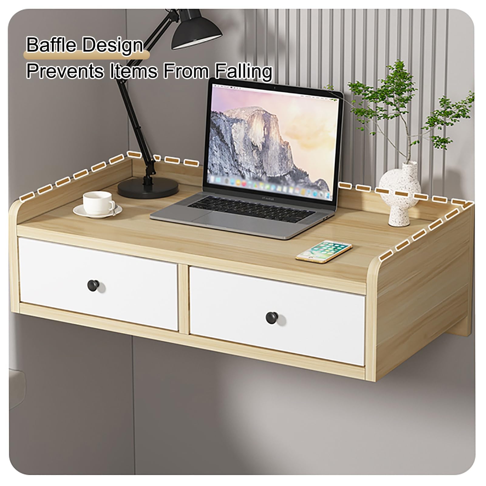 Vani-Make-up-Tisch zur Wandmontage, perfekt für kleine Schlafzimmer, Badezimmer, Ankleidezimmer, Weiß, 80 cm, für Make-up und Schmuck