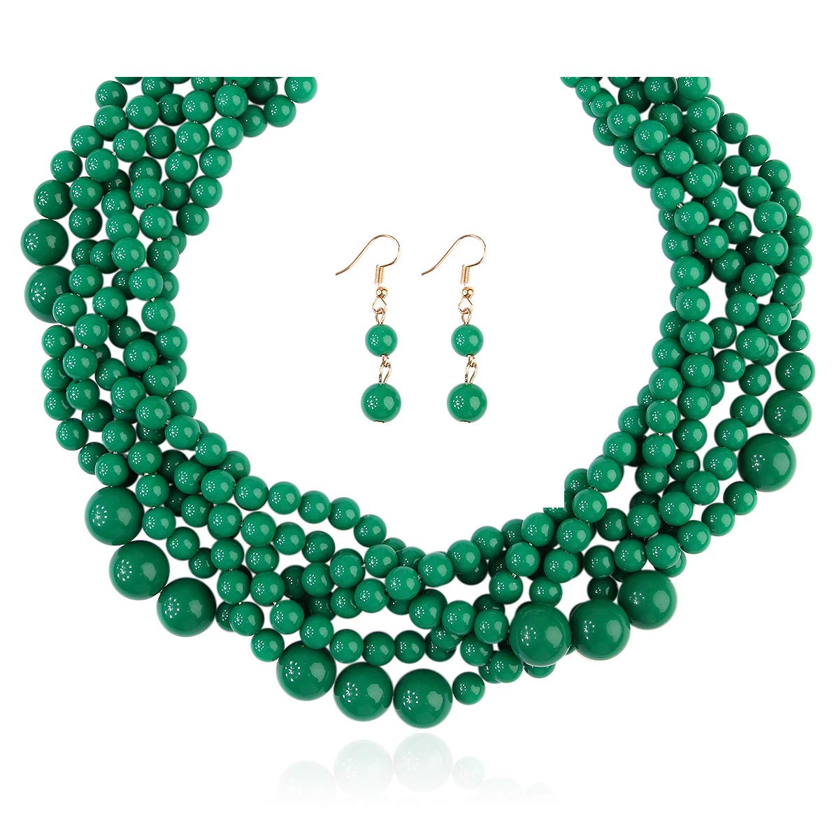 RIAH FASHION Braided Chunky Cluster Bead Bubble Statement Necklace - Multi Strand Twisted Colorful Twisted Bib Collar Acrylic, Sparkly Crystal